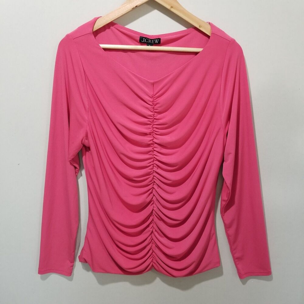 J. Crew Top XL Ruched Long Sleeve Matte Jersey Top Dragon Fruit Pink BM326